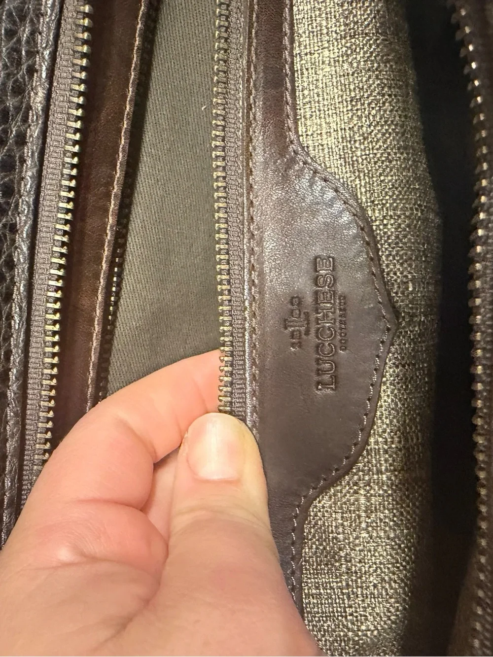 Lucchese Dark Brown Pebbled Leather Briefcase with Gold-Tone Hardware
